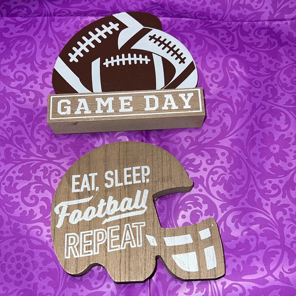 New 2 Football Theme “Eat Sleep Repeat” “Game Day” Word Block Home/Office Decor